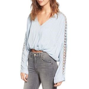 FREE PEOPLE Blue Runaway Crochet Long Sleeve Lace Crop Top Size XS